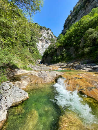 beautiful views of the Escuain Gorges with natural pools and very beautiful waterfalls, in the Aragonese Pyrenees. Huesca, Spain. landscapeの写真素材