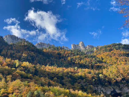 views of mountains, forests, waterfalls and natural pools in the Ordesa y Monte Perdido National...