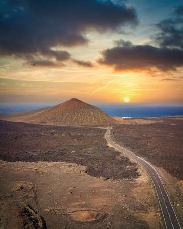 beautiful sunset seen from the drone on a beach in Lanzarote, in the Canary Islands, Spain. landscapeの写真素材