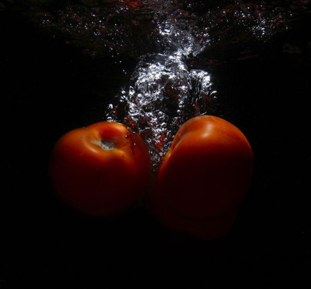 Tomato in waterfallの写真素材