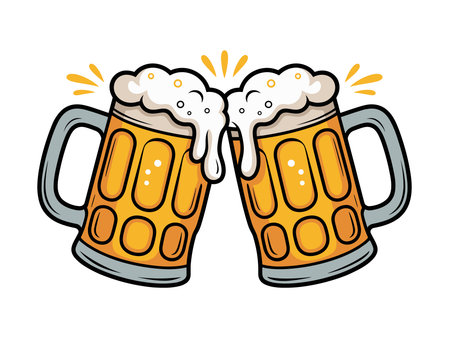 Beer mugs isolated on a white background. Vector illustration in cartoon style.のイラスト素材