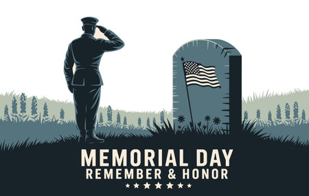 Memorial Day poster with soldier and gravestone. Vector illustration.のイラスト素材