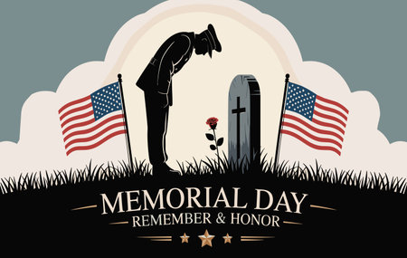 Memorial Day background with cemetery and american flag. Vector illustrationのイラスト素材