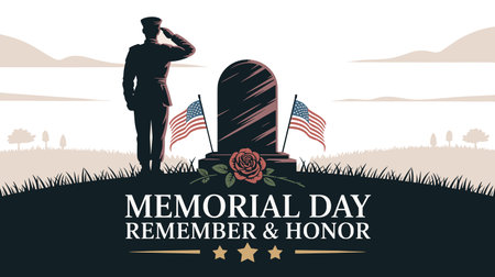 Memorial Day background with grave and american flag. Vector illustrationのイラスト素材