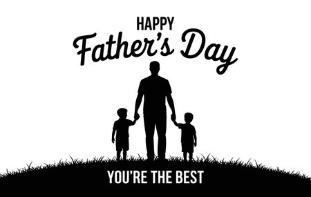 Happy Father's Day. Silhouette of a father with his son and daughter on a white background.のイラスト素材