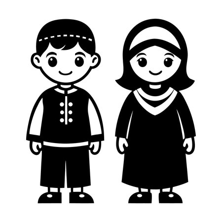 cute little boy and girl in traditional clothes vector illustration graphic designのイラスト素材
