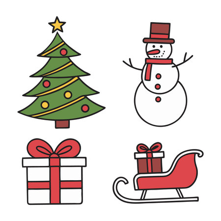 Set of christmas icons. Vector illustration in doodle style.のイラスト素材