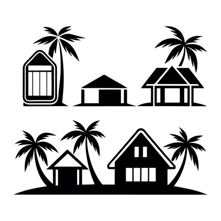 beach with houses and palm trees over white background. vector illustrationのイラスト素材