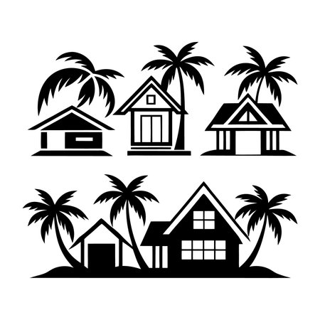 palm tree house icon set over white background. vector llustrationのイラスト素材