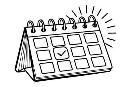 calendar reminder with check mark icon cartoon in black and white vector illustration graphic designのイラスト素材