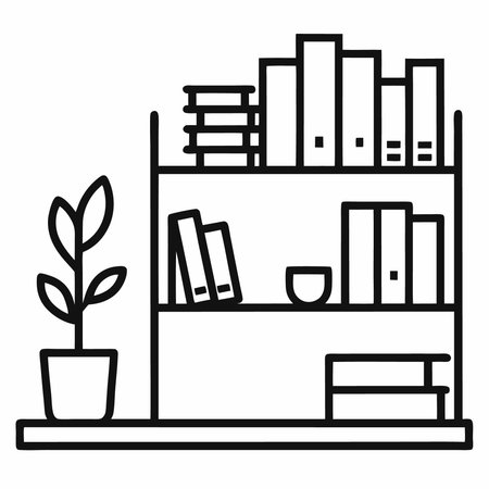 Bookshelf icon. Outline bookshelf vector icon for web design isolated on white backgroundのイラスト素材