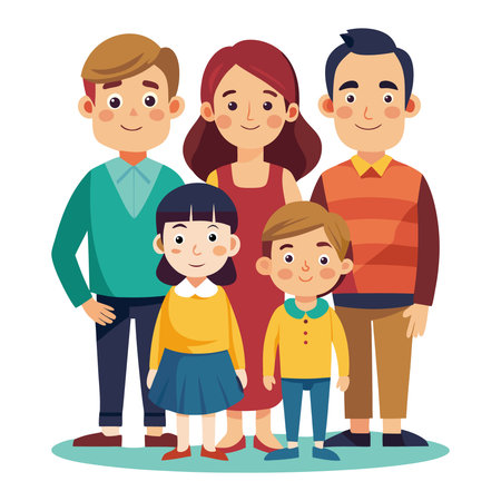 Happy family portrait. Father, mother, children and son vector illustration.のイラスト素材