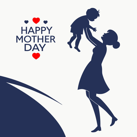 Happy mother's day greeting card. Silhouette of mother and child. Vector illustration.のイラスト素材