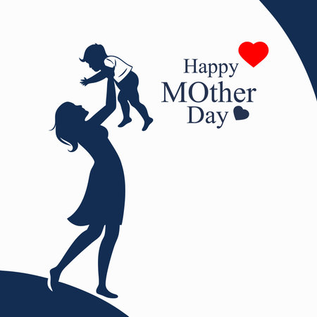 Happy mother's day card. Silhouette of a mother and her baby. Vector illustration.のイラスト素材