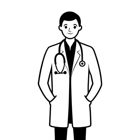 doctor with stethoscope avatar character vector illustration design black and whiteのイラスト素材