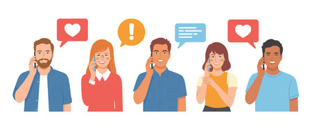 People talking on the phone. Vector illustration in flat cartoon style.