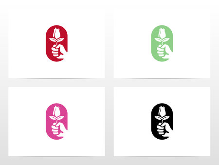 Hand Holding Rose Logo Designのイラスト素材