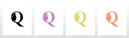 Woman Face On Letter Logo Design Qのイラスト素材