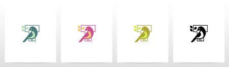 Bird Perch On Letter Logo Design Tのイラスト素材