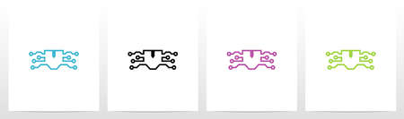 Digital Circuit Lines On Letter Logo Design Vのイラスト素材