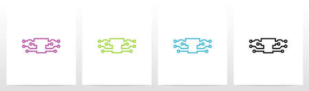 Digital Circuit Lines On Letter Logo Design Tのイラスト素材