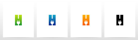 Power Plug On Letter Logo Design Hのイラスト素材