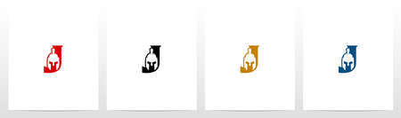 Spartan Helmet On Letter Logo Design Jのイラスト素材