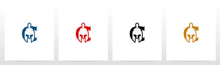 Spartan Helmet On Letter Logo Design Cのイラスト素材