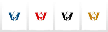 Spartan Helmet On Letter Logo Design Wのイラスト素材