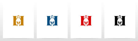Spartan Helmet On Letter Logo Design Hのイラスト素材