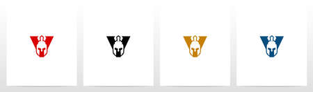 Spartan Helmet On Letter Logo Design Vのイラスト素材