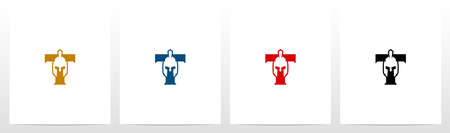 Spartan Helmet On Letter Logo Design Tのイラスト素材