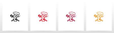 Spatula And Chef Hat On Letter Logo Design Eのイラスト素材