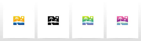 Tropical Island On Letter Logo Design Nのイラスト素材