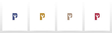 Wrench On Letter Logo Design Pのイラスト素材