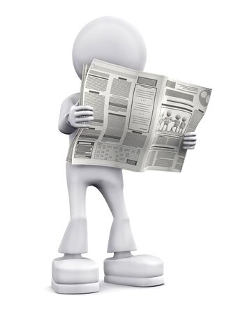 Person read newspaper. 3d image isolated on white background.の写真素材