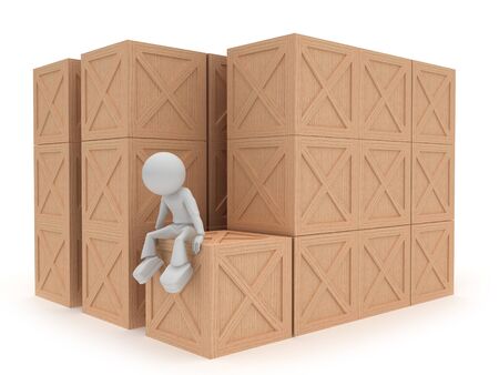 Box, box, many wooden boxes. Isolated on white background.の写真素材