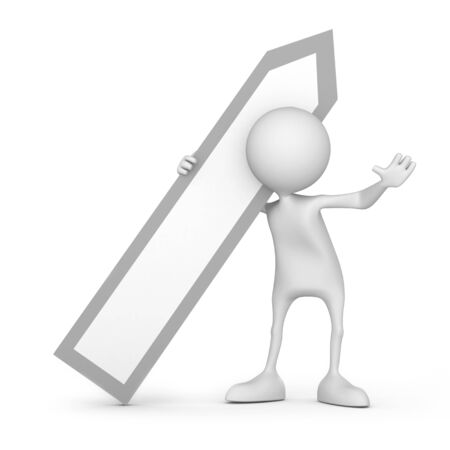 Arrow for text. Small unrecognizable people on 3D high quality render. Image isolated on white background.の写真素材