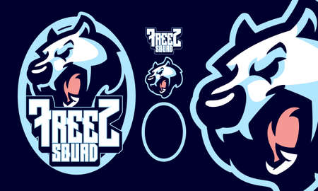 angry blue wolf head mascot logoのイラスト素材
