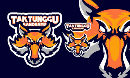 angry boar head with big fang mascot logoのイラスト素材
