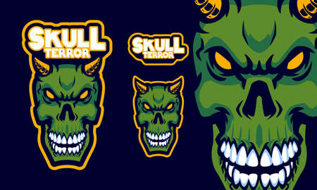 angry blue wolf head mascot logoのイラスト素材