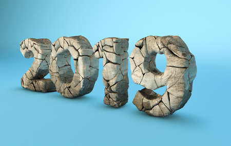 Three dimensional digital art of year 2019 with rocky texture.