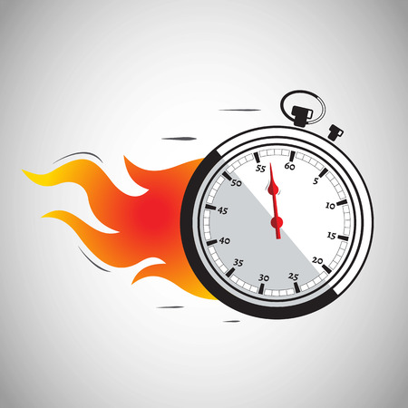 Vector Illustration of a speeding stopwatch on fire with the needle close to 60 seconds to show the importance of time.のイラスト素材