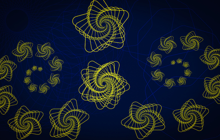 Curvy pattern of repetitive organic shapes in yellow color on blue background to show mystery, futuristic, alienの写真素材
