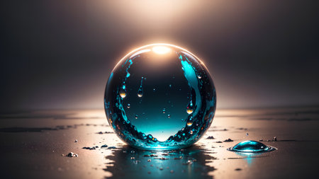 Crystal ball with water drops. 3d render illustration. Abstract backgroundの素材