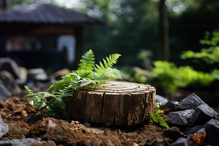 Composition of tree stump with blurred tropical background copy spaceの素材