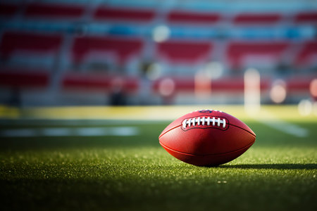American College High School Junior Football on a blurred stadium backgroundの素材
