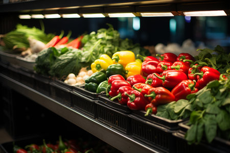 Shelves with fresh vegetables in supermarketの素材