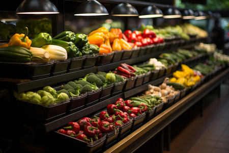 Shelves with fresh vegetables in supermarketの素材