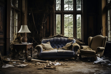 Abandoned living room natural disasterの素材